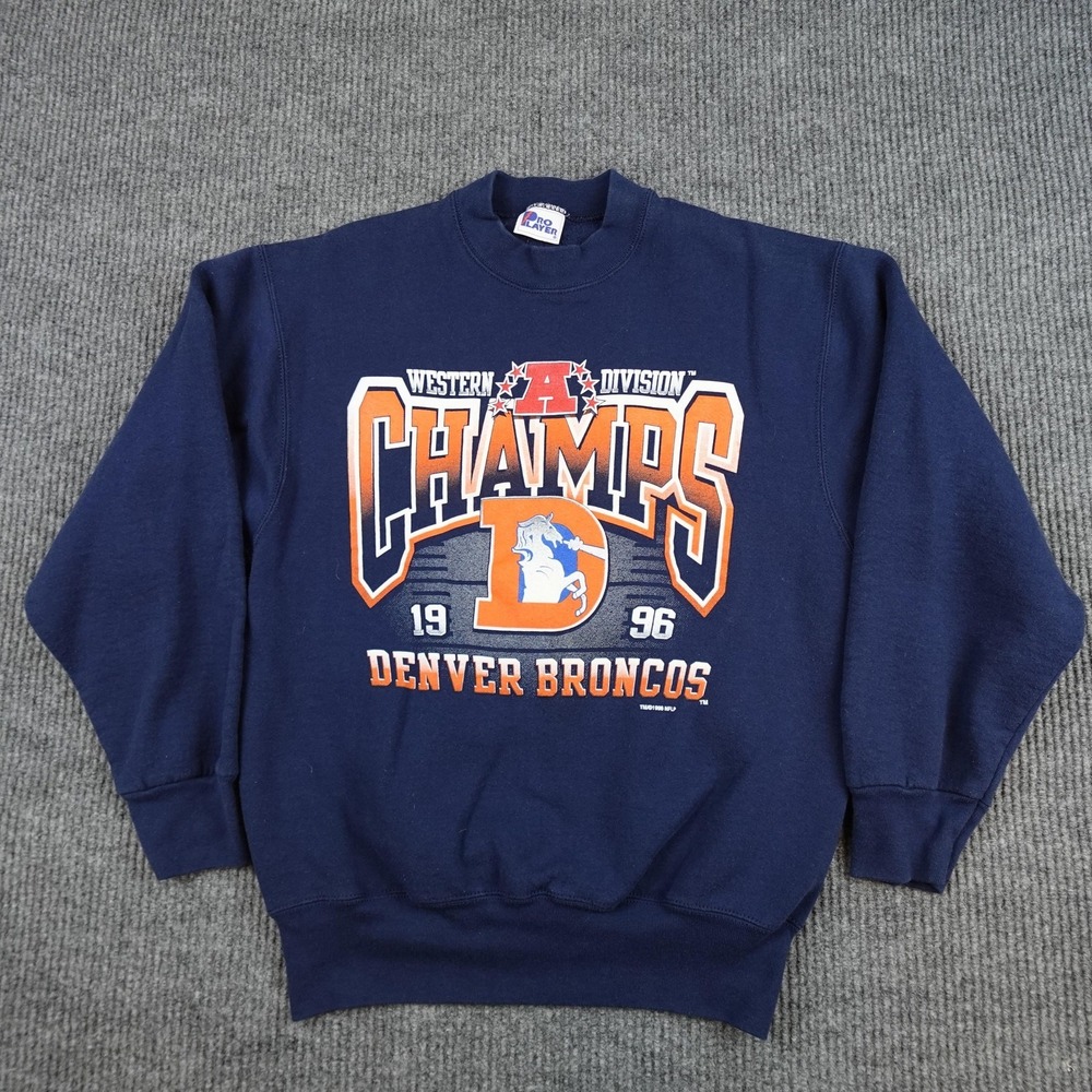 Vintage Denver Broncos Sweatshirt Mens Large Blue NFL Football Pro Player 90s